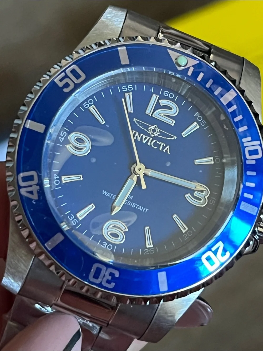 Invicta Men's Silver Watch with Blue Dial